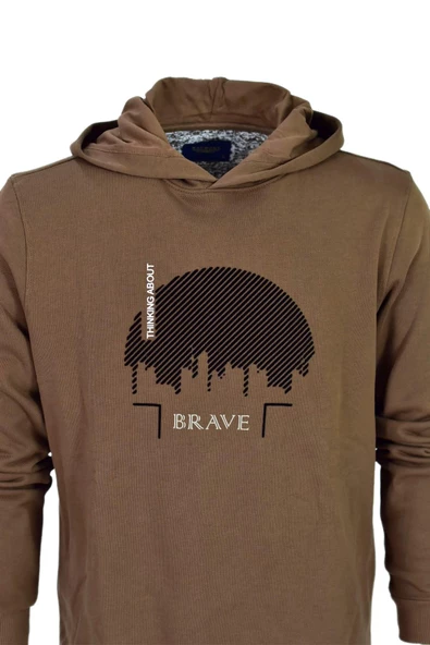 Erkek Kapüşonlu Baskılı Basic Sweatshirt R2219 BGL-ST03193 - Resim 9