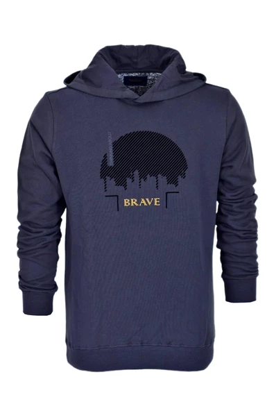 Erkek Kapüşonlu Baskılı Basic Sweatshirt R2219 BGL-ST03193 - Resim 4