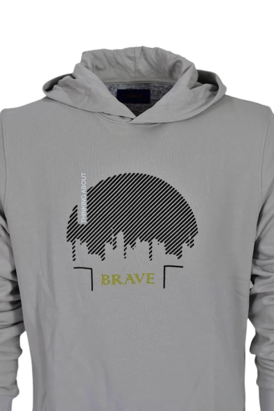 Erkek Kapüşonlu Baskılı Basic Sweatshirt R2219 BGL-ST03193 - Resim 7