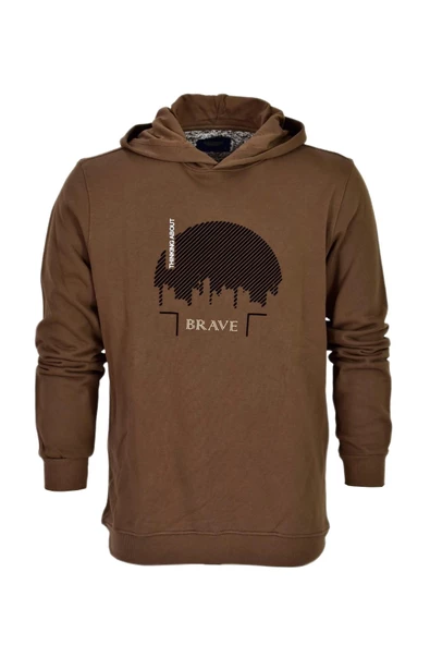 Erkek Kapüşonlu Baskılı Basic Sweatshirt R2219 BGL-ST03193 - Resim 5