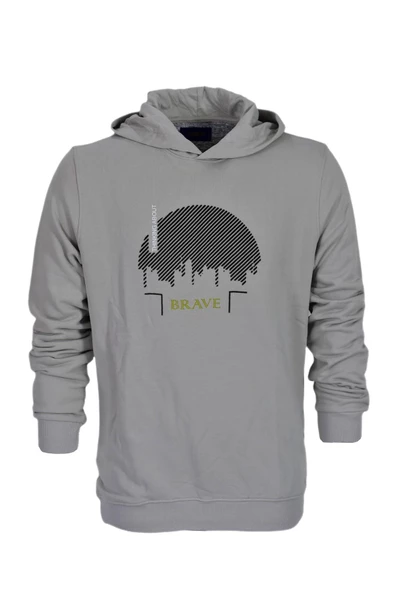 Erkek Kapüşonlu Baskılı Basic Sweatshirt R2219 BGL-ST03193 - Resim 3