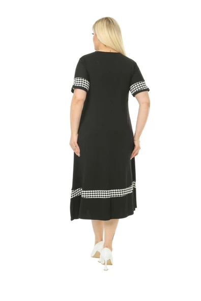 Melsay Butik Kazayağı Şerit Detaylı Kadın Büyük Beden Midi Elbise - 6