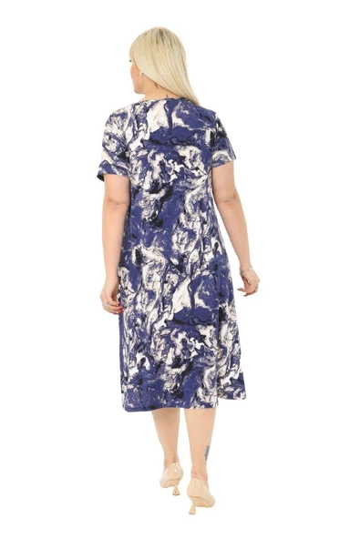 Melsay Butik Mavi Batik Kuplu Cepli Kısa Kol Kadın Midi Elbise - 4
