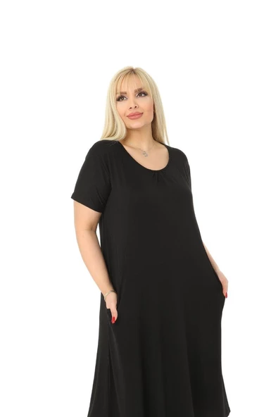 Melsay Butik Siyah Kuplu Cepli Kısa Kol Kadın Midi Elbise - 5