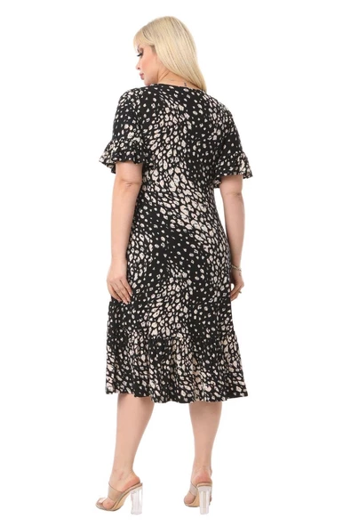 Melsay Butik Çakıltaşı Desen Cepli Fırfırlı Kısa Kol Kadın Midi Elbise - Resim 5