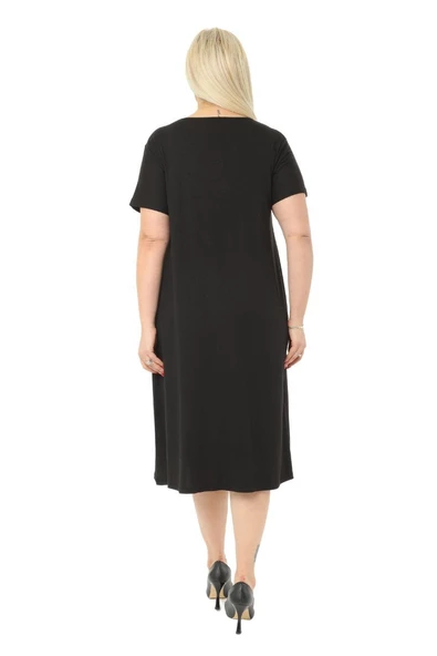 Melsay Butik Siyah Kuplu Cepli Kısa Kol Kadın Midi Elbise - 6