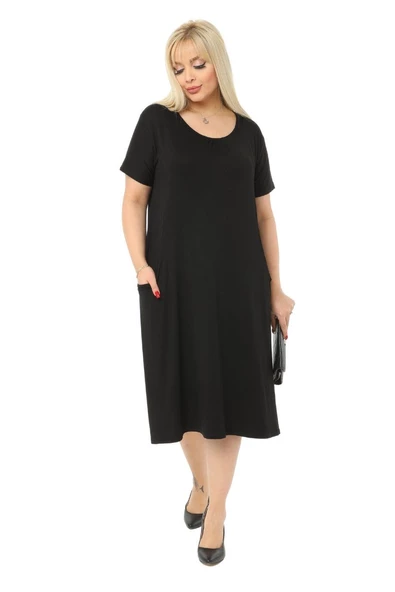 Melsay Butik Siyah Kuplu Cepli Kısa Kol Kadın Midi Elbise - 2