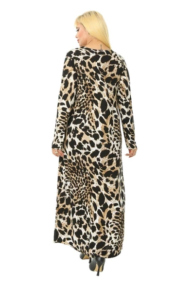 Melsay Butik Kaplan Desen Uzun Kollu Kadın Uzun Tesettür Elbise - 5