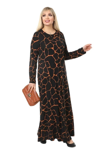 Melsay Butik Siyah Taş Desen Kollu Kadın Uzun Tesettür Elbise - Resim 3