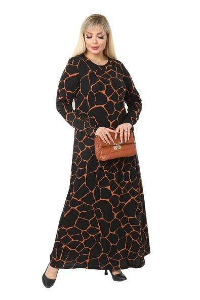 Melsay Butik Siyah Taş Desen Kollu Kadın Uzun Tesettür Elbise - Resim 2