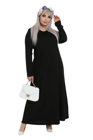 Melsay Butik Desensiz Kollu Kadın Uzun Siyah Tesettür Elbise - 6