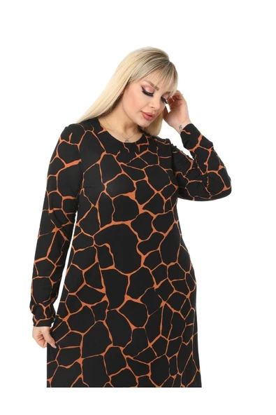 Melsay Butik Siyah Taş Desen Kollu Kadın Uzun Tesettür Elbise - Resim 5