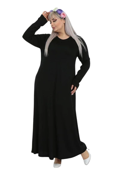 Melsay Butik Desensiz Kollu Kadın Uzun Siyah Tesettür Elbise - 2