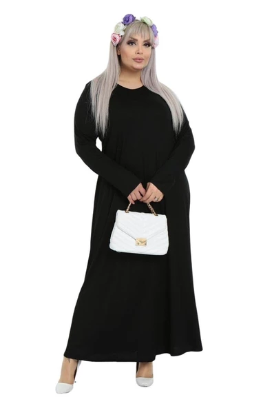 Melsay Butik Desensiz Kollu Kadın Uzun Siyah Tesettür Elbise - 5