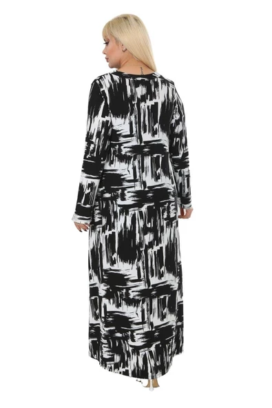 Melsay Butik Siyah Fırça Desen Kollu Kadın Uzun Tesettür Elbise - 6