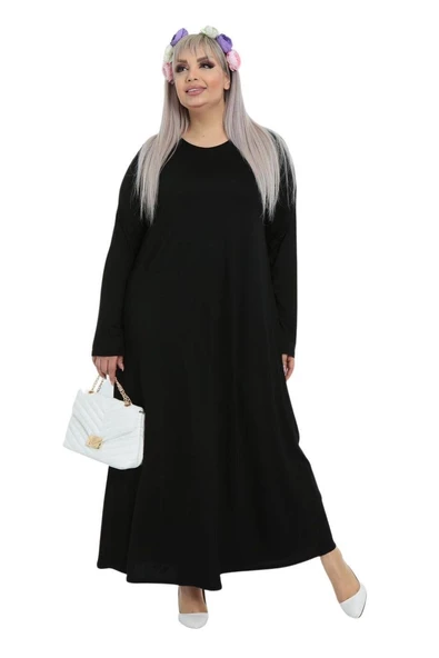 Melsay Butik Desensiz Kollu Kadın Uzun Siyah Tesettür Elbise - 3