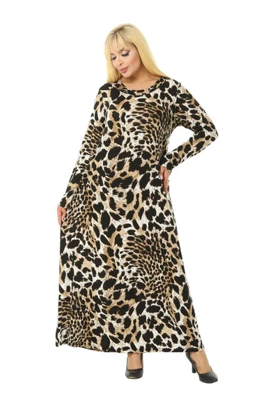 Melsay Butik Kaplan Desen Uzun Kollu Kadın Uzun Tesettür Elbise - 2