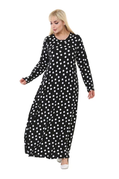Melsay Butik Küçük Puanlı Kadın Uzun Siyah Tesettür Elbise - 2
