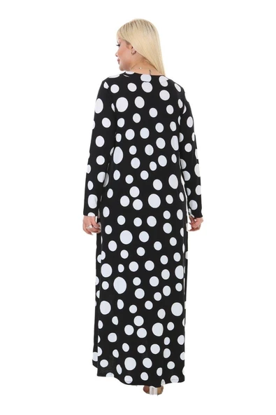 Melsay Butik Büyük Puantiye Detaylı Kadın Uzun Tesettür Elbise - Resim 5