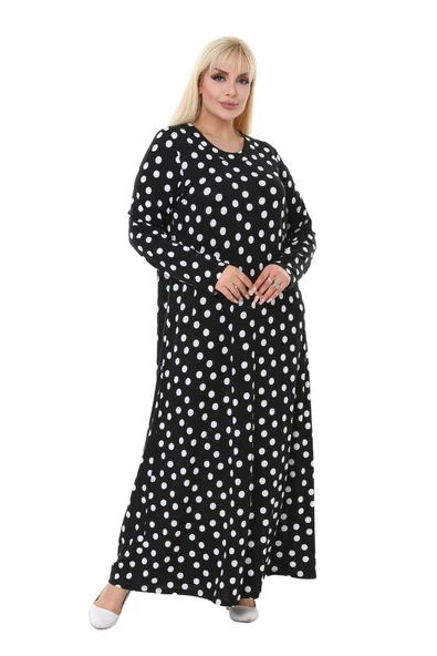 Melsay Butik Küçük Puanlı Kadın Uzun Siyah Tesettür Elbise - 4