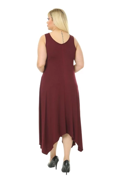 Melsay Butik Düz Bordo Askılı V Yaka Uzun Elbise - 5
