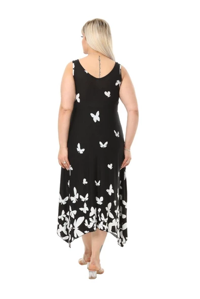 Melsay Butik Kelebek Desen Askılı V Yaka Uzun Elbise - 6