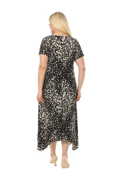 Melsay Butik Çakıltaşı Desen Asimetrik Kısa Kollu Uzun Elbise - Resim 5