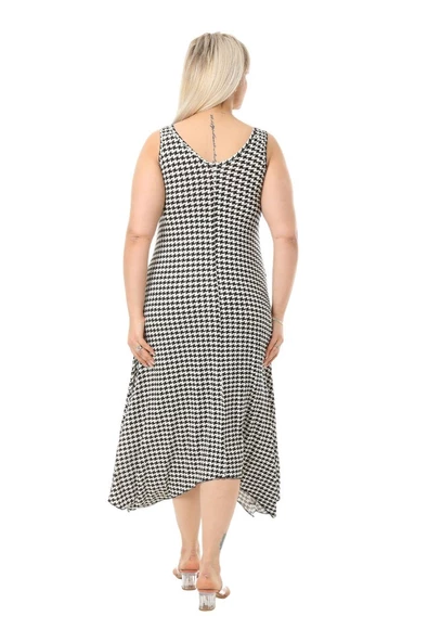 Melsay Butik Kazayağı Desen Askılı V Yaka Uzun Elbise - 5