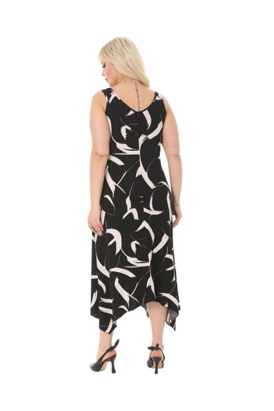 Melsay Butik Siyah Tüy Desen Askılı V Yaka Uzun Elbise - Resim 3