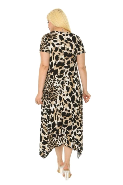 Melsay Butik Kaplan Desen Asimetrik Kısa Kollu Uzun Elbise - Resim 6