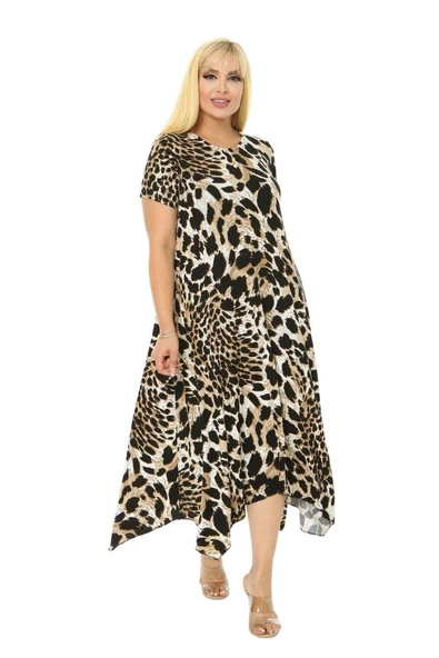 Melsay Butik Kaplan Desen Asimetrik Kısa Kollu Uzun Elbise ürün görseli