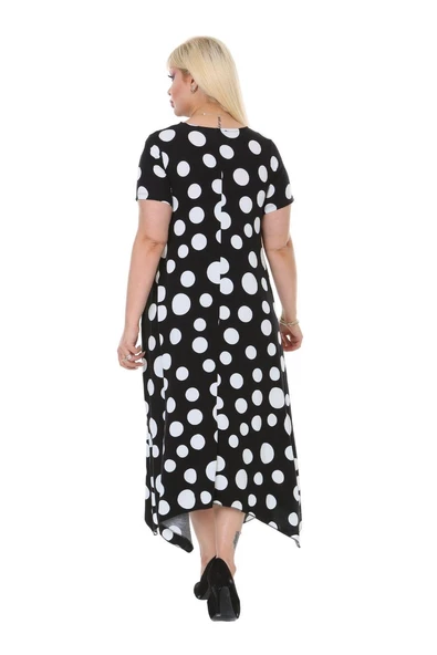 Melsay Butik Büyük Puanlı Asimetrik Kısa Kollu Uzun Elbise - Resim 6