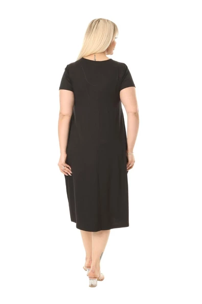 Melsay Butik Püsküllü Cepli Kısa Kollu Siyah Midi Elbise - 6