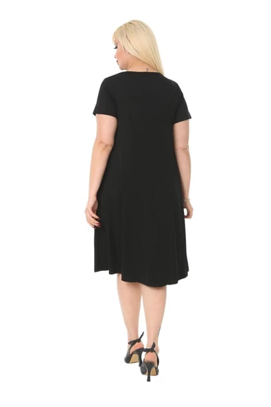 Melsay Butik Balon Cepli Zigzag Desen Kısa Kollu Midi Elbise - Resim 5