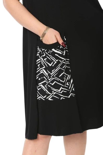 Melsay Butik Balon Cepli Zigzag Desen Kısa Kollu Midi Elbise - Resim 6