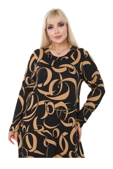 Melsay Butik Vizon Dalga Desen Uzun Kollu Uzun Elbise - 6