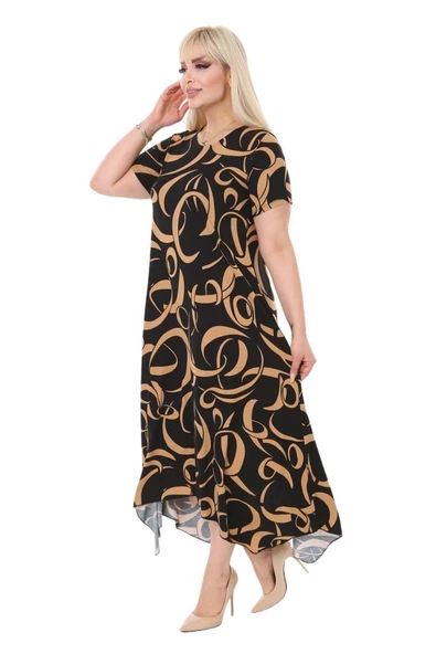 Melsay Butik Vizon Dalga Desen Asimetrik Kesim Uzun Elbise - Resim 4