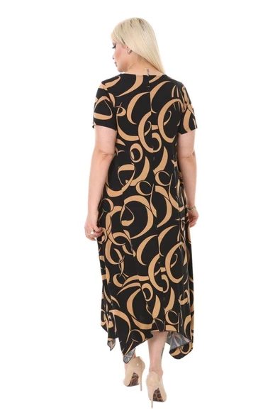 Melsay Butik Vizon Dalga Desen Asimetrik Kesim Uzun Elbise - Resim 6