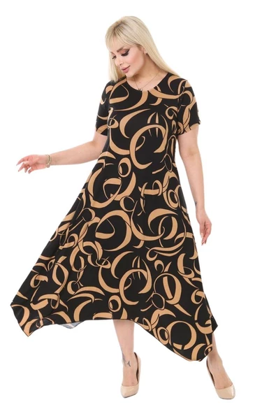 Melsay Butik Vizon Dalga Desen Asimetrik Kesim Uzun Elbise - Resim 5