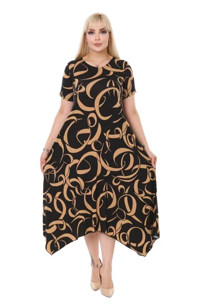 Melsay Butik Vizon Dalga Desen Asimetrik Kesim Uzun Elbise - Resim 3