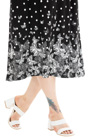 Melsay Butik Puanlı Kelebek Desen Kuplu Cepli Kısa Kollu Kadın Midi Elbise - Resim 5