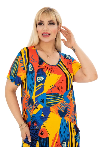 Melsay Butik Sarı Balık Kuplu Cepli Kısa Kollu Kadın Midi Elbise - 4