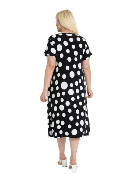 Melsay Butik Büyük Puanlı Kuplu Cepli Kısa Kollu Kadın Midi Elbise - Resim 9