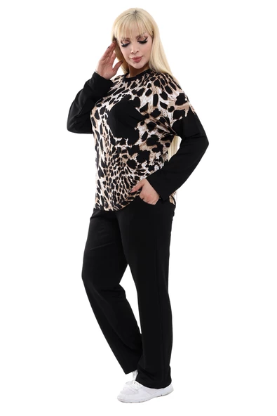 Melsay Butik Siyah Kaplan Desen Çapraz Cep Detaylı Eşofman Takımı - Resim 3