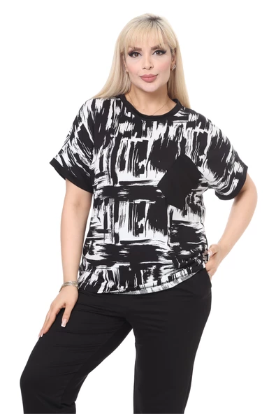 Melsay Butik Siyah Fırça Desen Çapraz Cep Detaylı Kapri Takım - 4