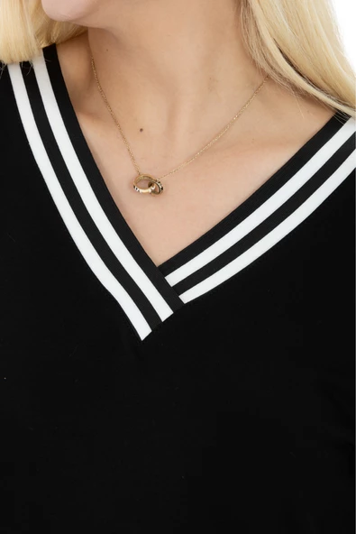 Melsay Butik Siyah V Yaka Yakası Ve Paçası Şerit Detaylı Eşofman Takımı - 5