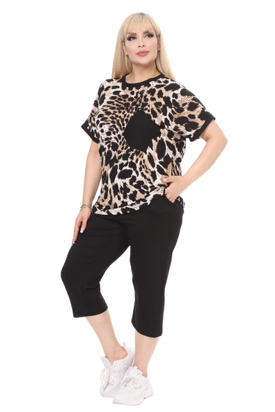 Melsay Butik Kaplan Desen Çapraz Cep Detaylı Kapri Takım - 6