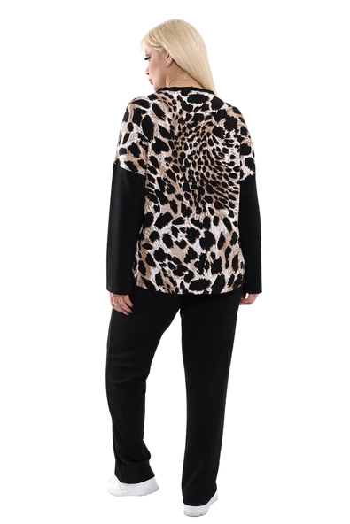 Melsay Butik Siyah Kaplan Desen Çapraz Cep Detaylı Eşofman Takımı - Resim 5