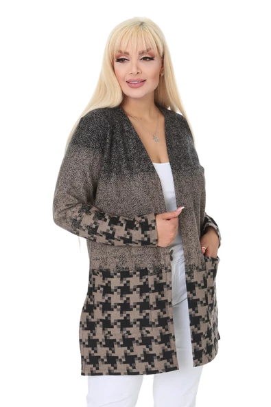 Melsay Butik Vizon Kazayağı Desen Kısa Büyük Beden Kadın Hırka - 2