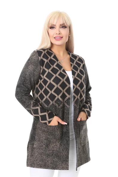 Melsay Butik Vizon Baklava Desen Kısa Büyük Beden Kadın Hırka - 2